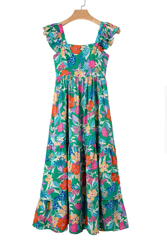 Green Multi Flower Midi Dress