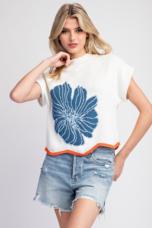 Flower Short Sleeve Sweater