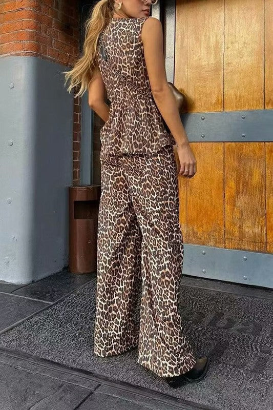 Animal Print Bow Top & Pant Set