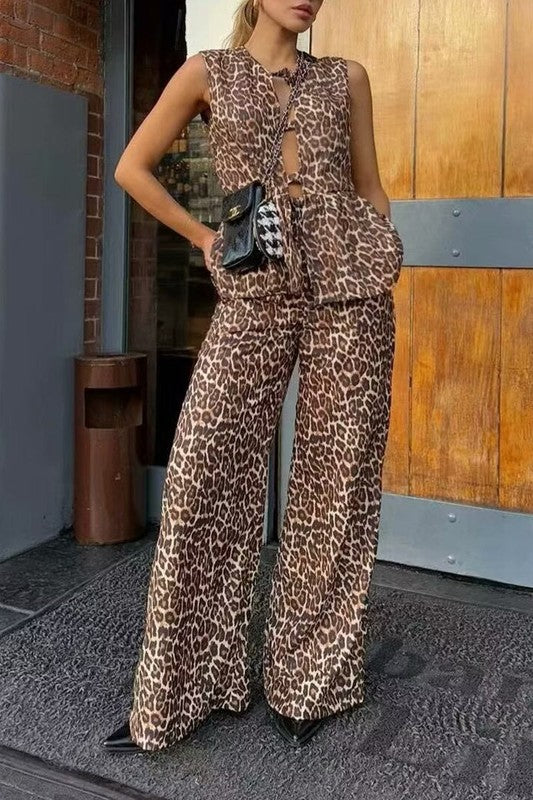 Animal Print Bow Top & Pant Set