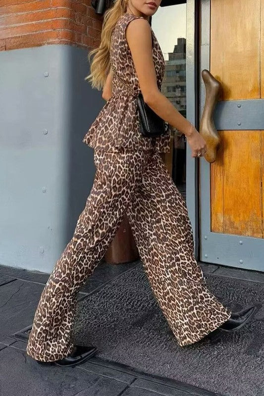 Animal Print Bow Top & Pant Set