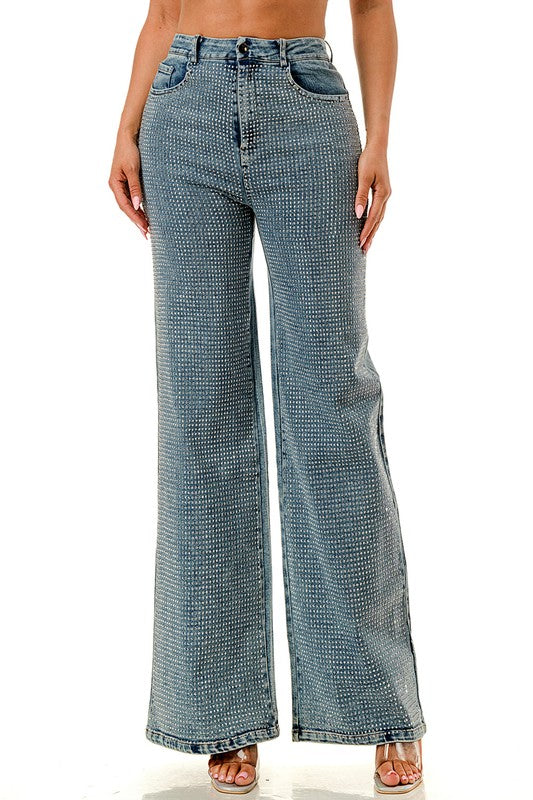 2007 Rhinestones Wide Leg Pant