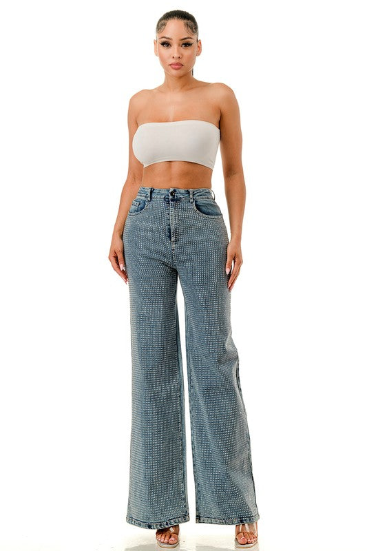 2007 Rhinestones Wide Leg Pant