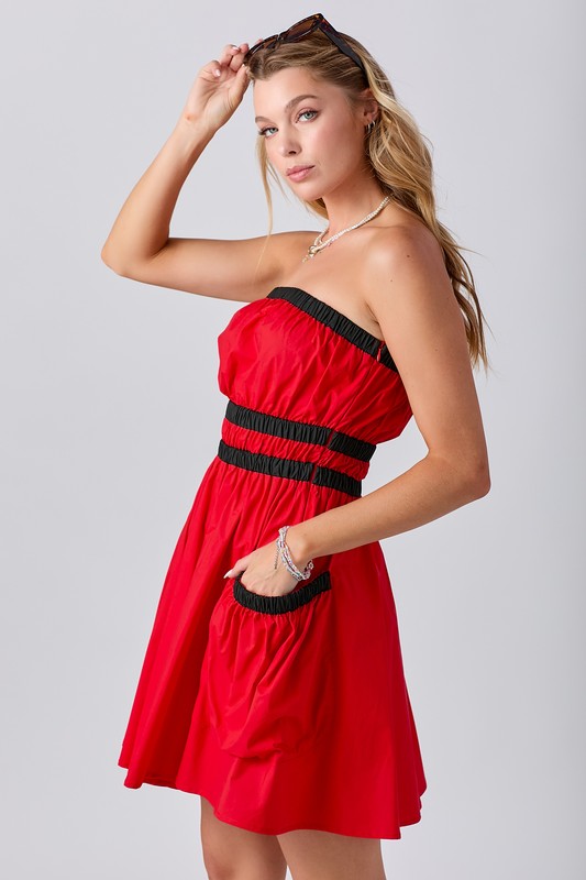 Strapless Short Dress With Cargo Pockets