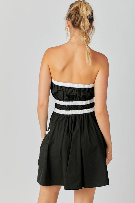 Strapless Short Dress With Cargo Pockets