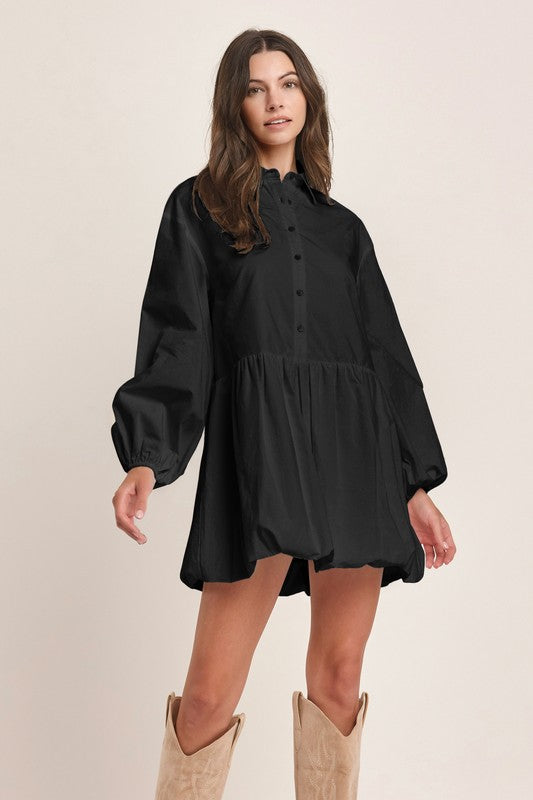 Long Sleeve Button Down Bubble Dress