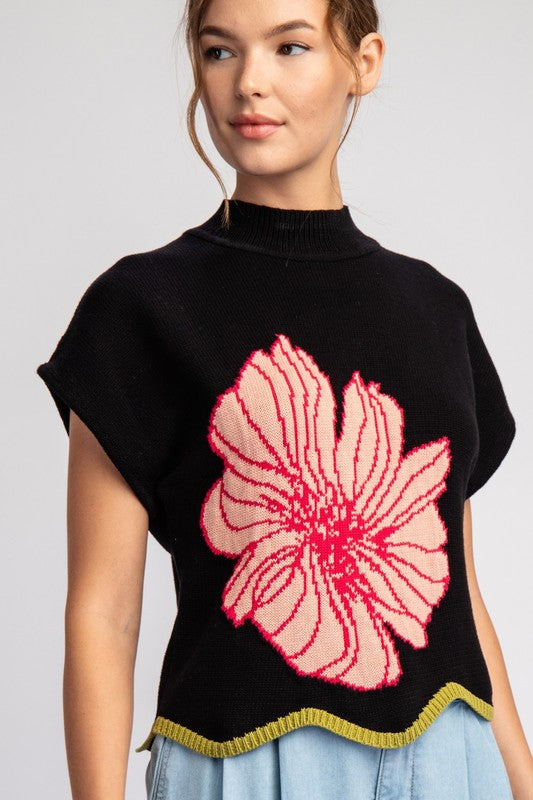 Flower Short Sleeve Sweater