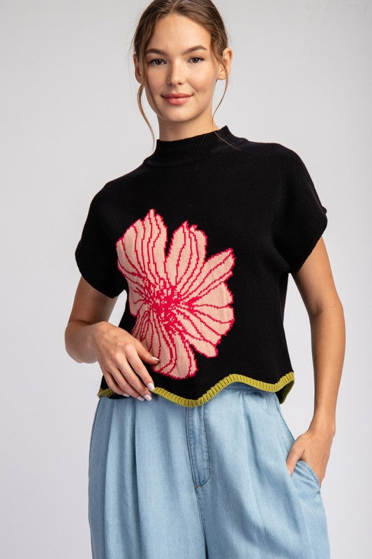 Flower Short Sleeve Sweater