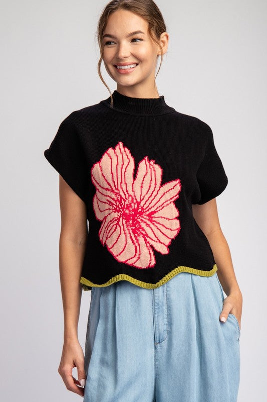 Flower Short Sleeve Sweater