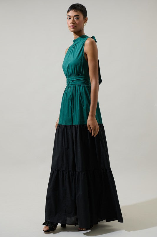 Halter Two Tone Maxi Dress