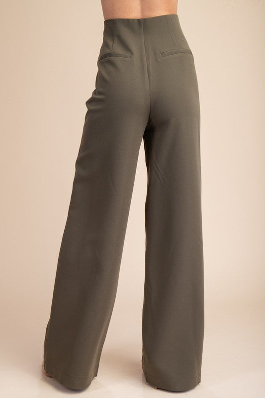 High Waist Wide Leg Back Zipper Pant