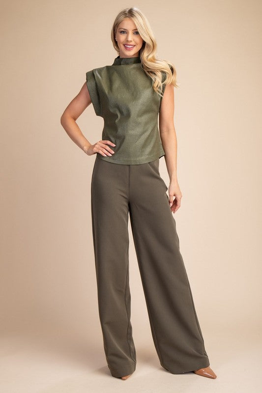 High Waist Wide Leg Back Zipper Pant