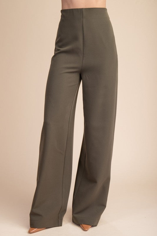 High Waist Wide Leg Back Zipper Pant