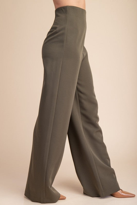 High Waist Wide Leg Back Zipper Pant