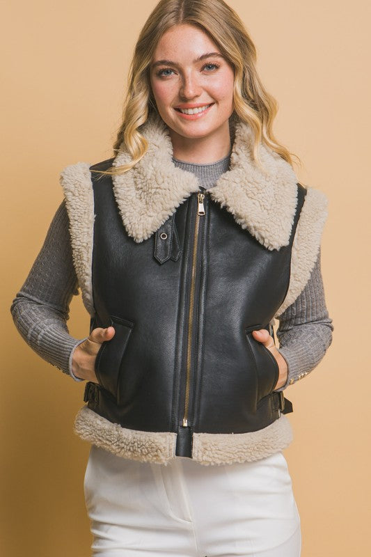 Faux Leather Sleeveless Jacket