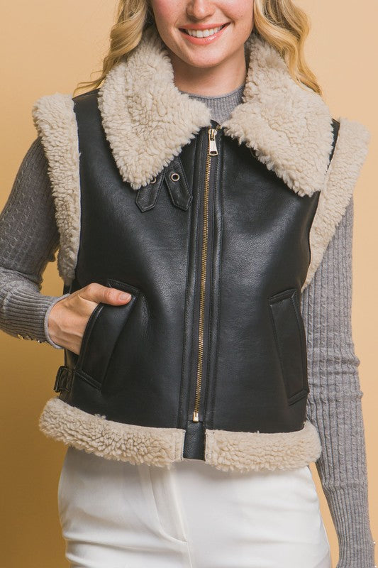 Faux Leather Sleeveless Jacket