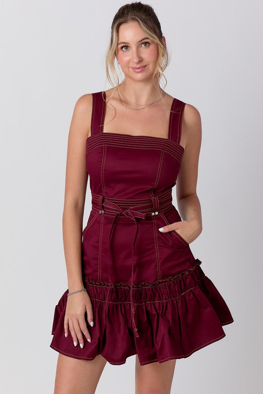 Burgundy Ruffle Short Dress