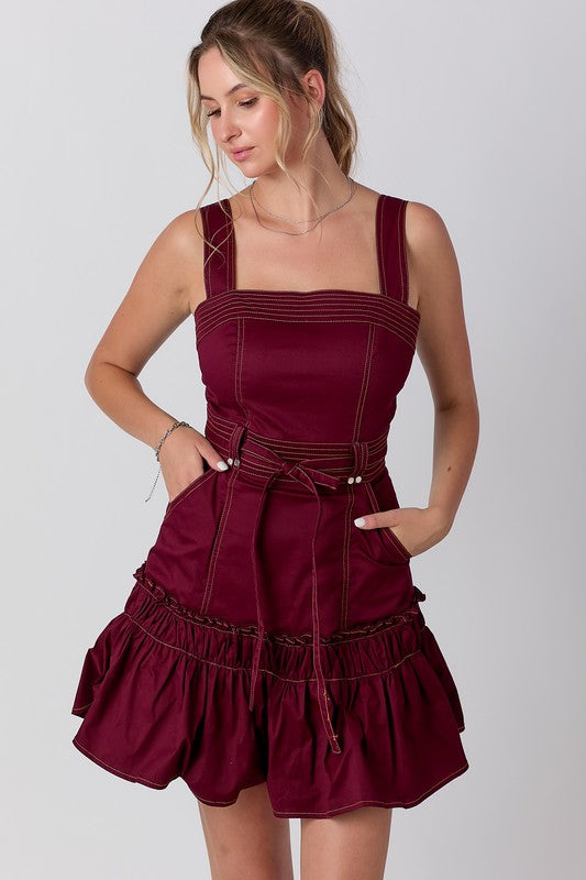 Burgundy Ruffle Short Dress