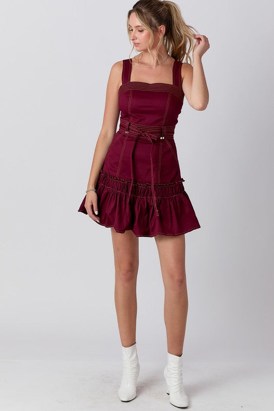 Burgundy Ruffle Short Dress