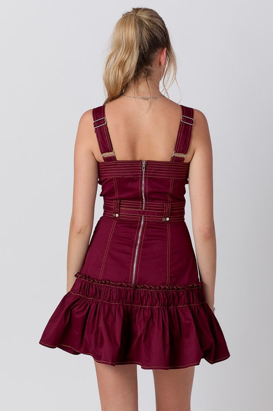 Burgundy Ruffle Short Dress