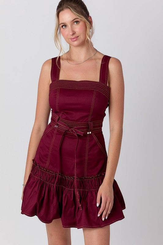 Burgundy Ruffle Short Dress