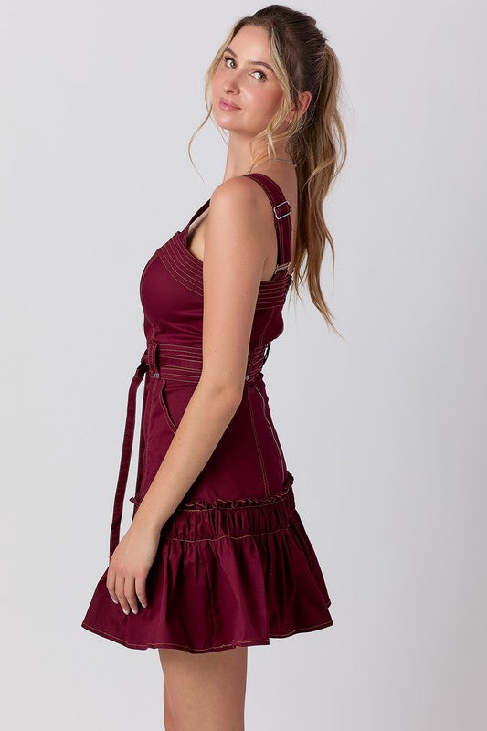 Burgundy Ruffle Short Dress