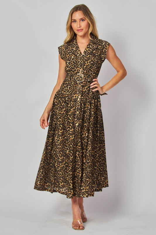 Leopard Print Maxi Dress With Belt