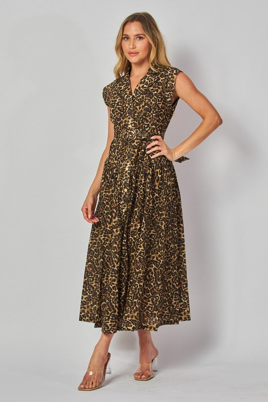 Leopard Print Maxi Dress With Belt