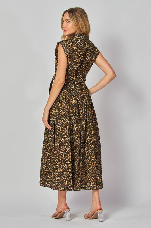 Leopard Print Maxi Dress With Belt