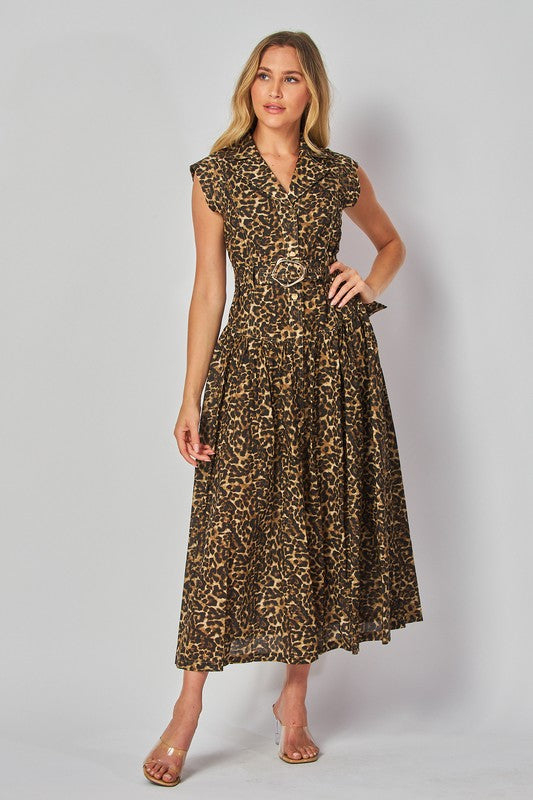 Leopard Print Maxi Dress With Belt