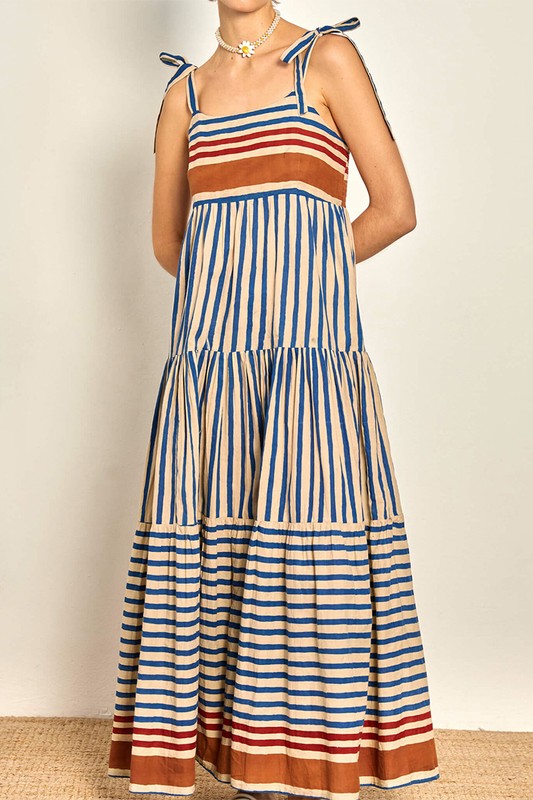 1614 Striped Bow Maxi Dress