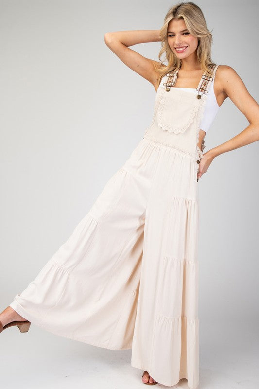 Embroidery Beige Overall Pant