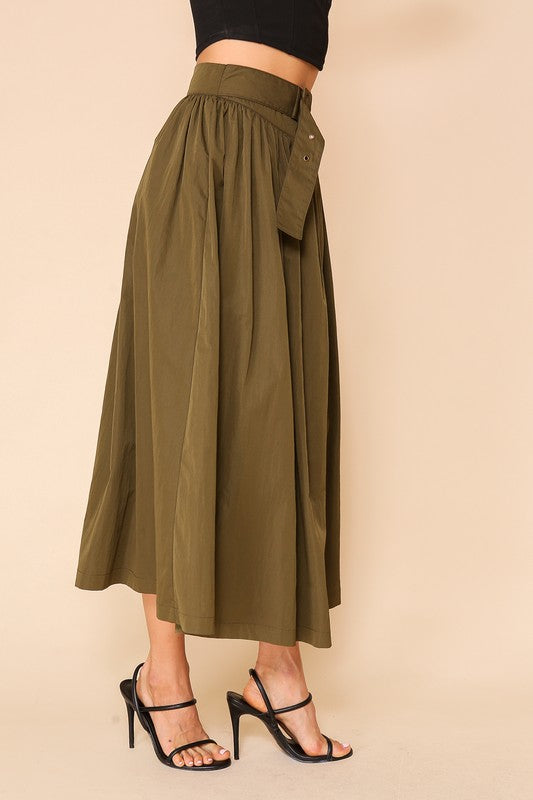 Olive Belted Midi Skirt