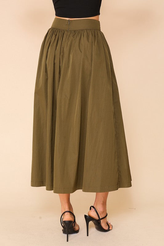 Olive Belted Midi Skirt