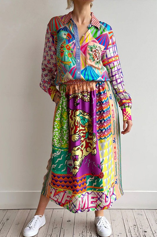 1146 Silky Button Down Top & Skirt Set