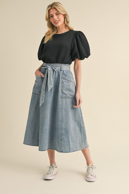 Midi Denim Bow Skirt