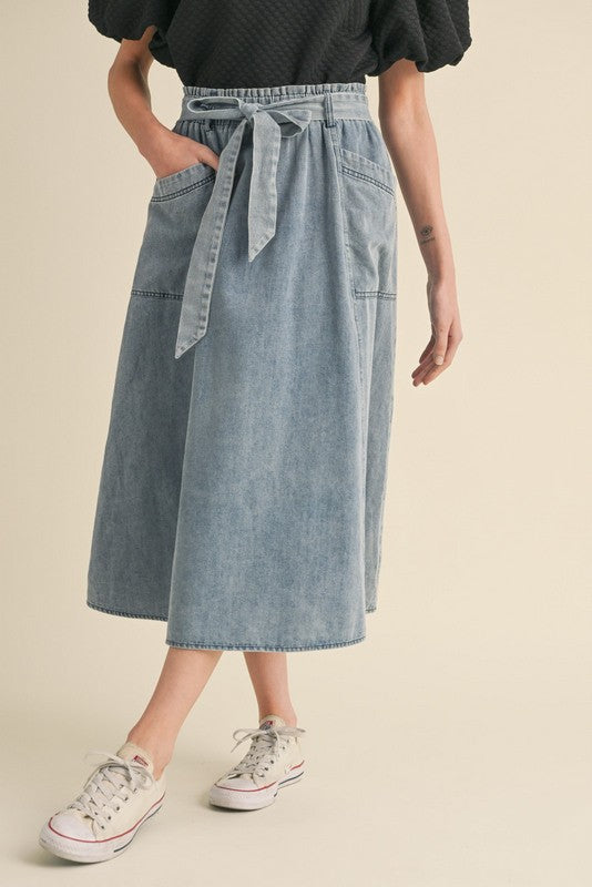 Midi Denim Bow Skirt