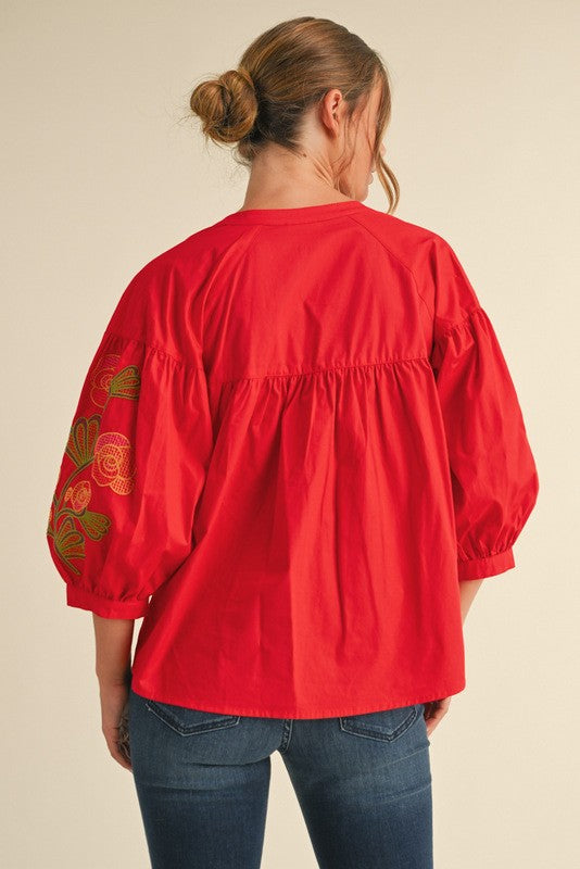 Embroidery 3/4 Sleeve Shirt