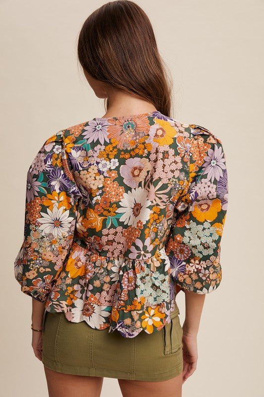 Flowers Print Bow Top