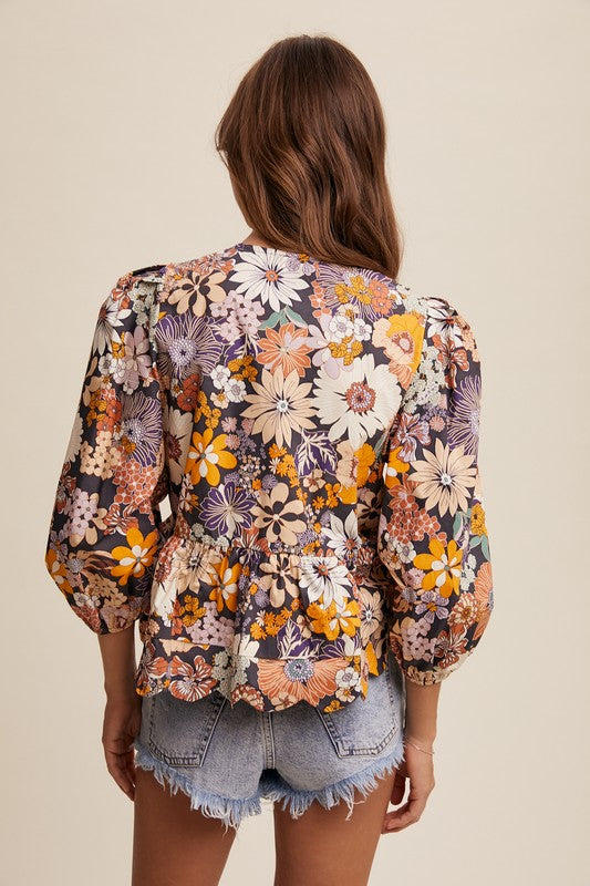 Flowers Print Bow Top