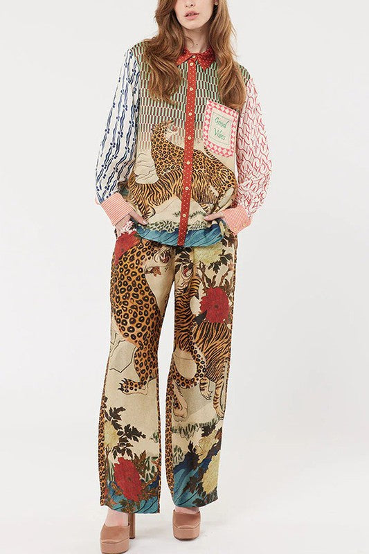 Leopard Satin Pant Set