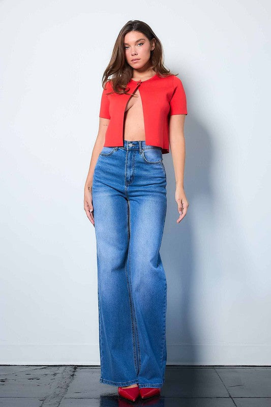 Medium Blue High Rise Wide Leg Jeans