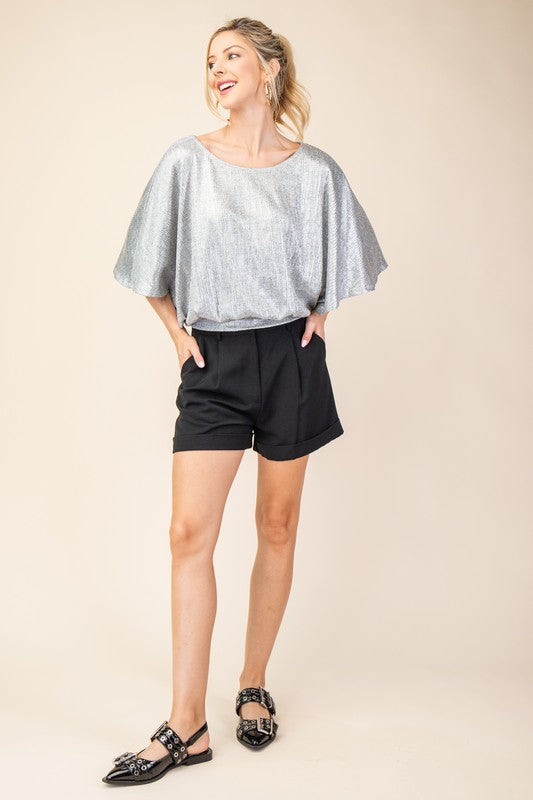 1229 Silver 3/4 Sleeve Top