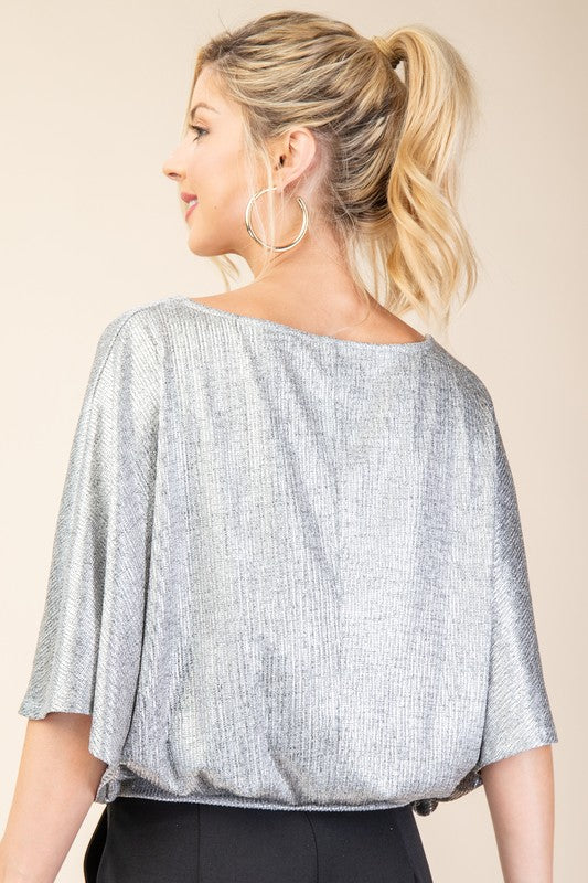 1229 Silver 3/4 Sleeve Top