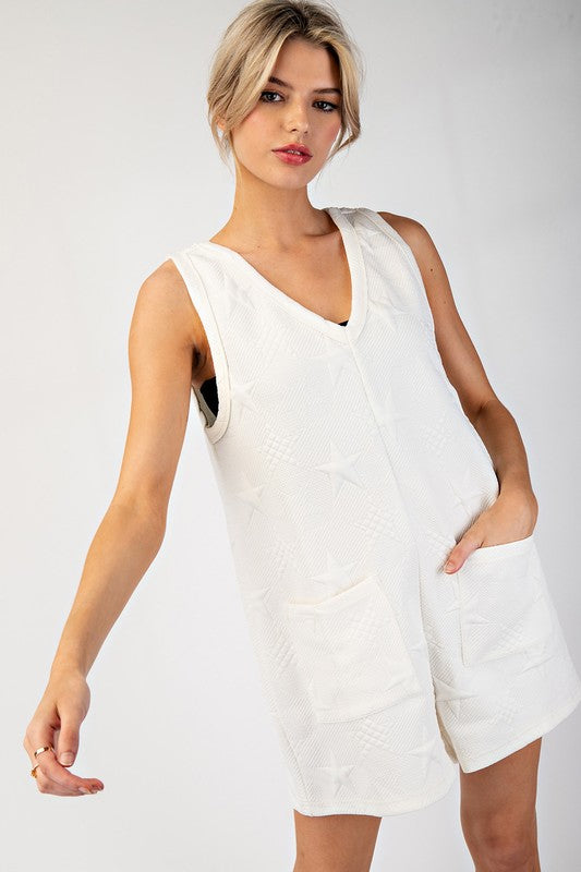 1632 Stars Embroidered V-Neck Romper