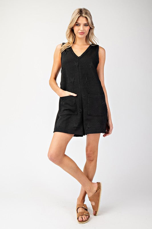 1632 Stars Embroidered V-Neck Romper