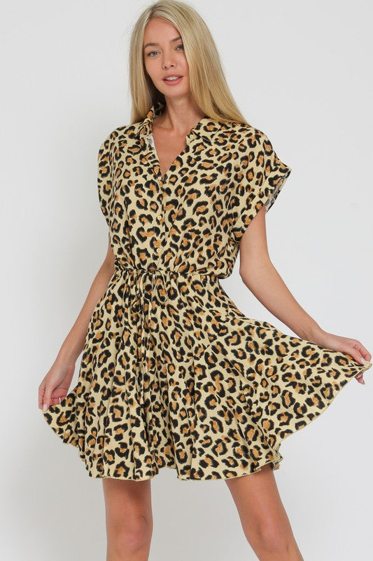 Animal Print Button Down Tie Front Dress