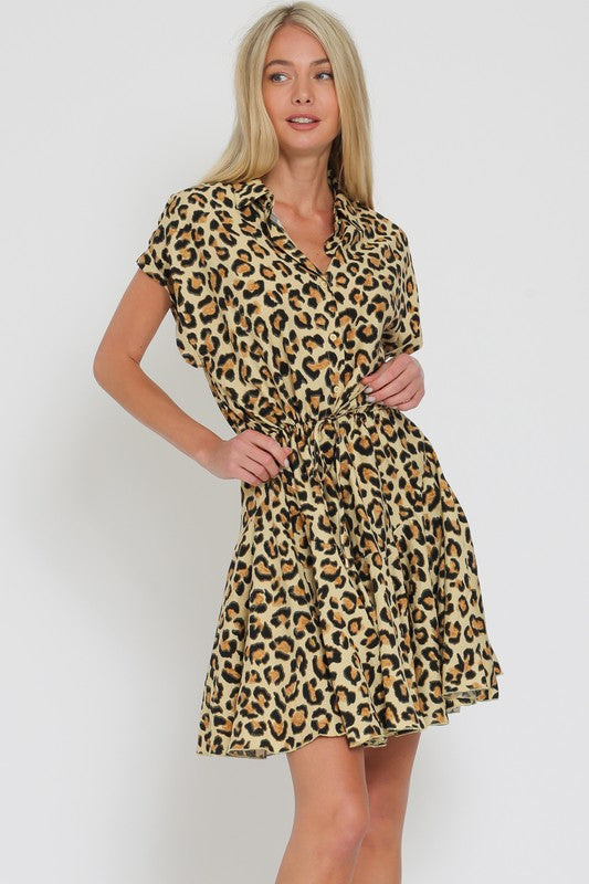 Animal Print Button Down Tie Front Dress