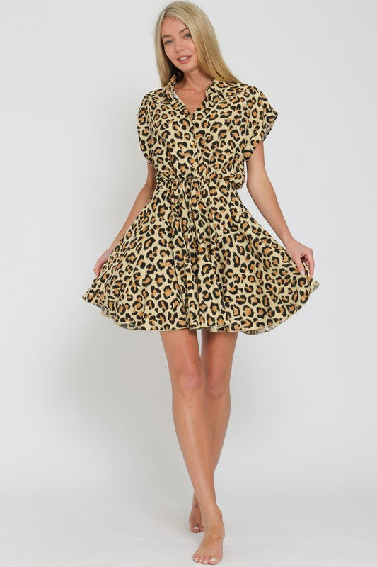 Animal Print Button Down Tie Front Dress