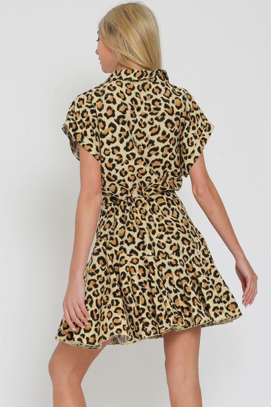 Animal Print Button Down Tie Front Dress